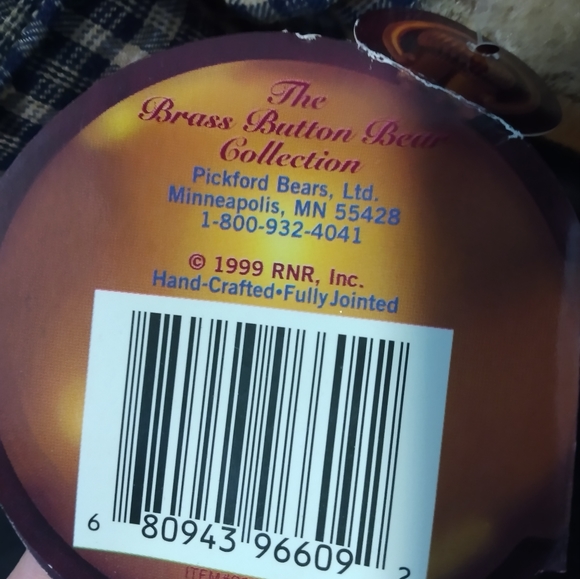 1999 12" Pickford Brass Button Bear Bennett New with Tags with stand Collectable - Picture 4 of 4